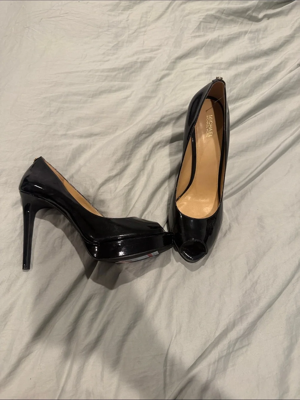 Michael Kors Black Patent Peep-Toe Heels